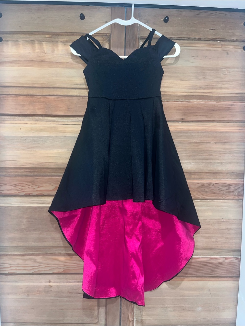 Rare Editions Black High-Low Dress with Hot Pink Lining
